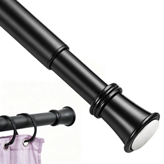 42"-72" Adjustable Tension Curtain Rod, No Drill Black Shower Curtain Rod, Tension Bar for Bathroom Shower Window Closet