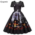 thumbnail image 3 of Vestido de Halloween retro de encaje, disfraces de mujer, manga corta, años 50 y 60, vestidos de fiesta vintage, ropa de Halloween aterradora con calavera y bruja para Cosplay, 3 of 5