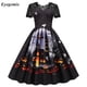 thumbnail image 3 of Vestido de Halloween retro de encaje, disfraces de mujer, manga corta, años 50 y 60, vestidos de fiesta vintage, ropa de Halloween aterradora con calavera y bruja para Cosplay, 3 of 5