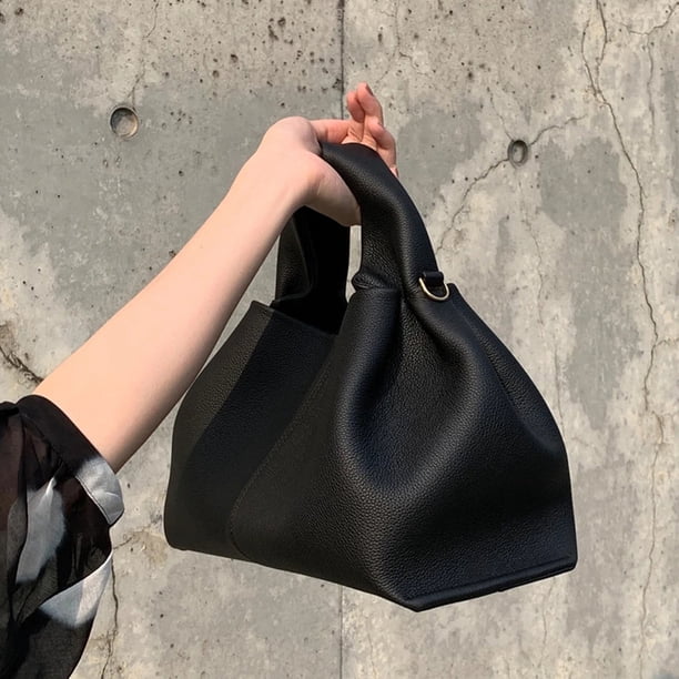 Bolso tipo lonchera, bolso de mano, bolso de hombro, bolso bandolera, color sólido, versátil, negro