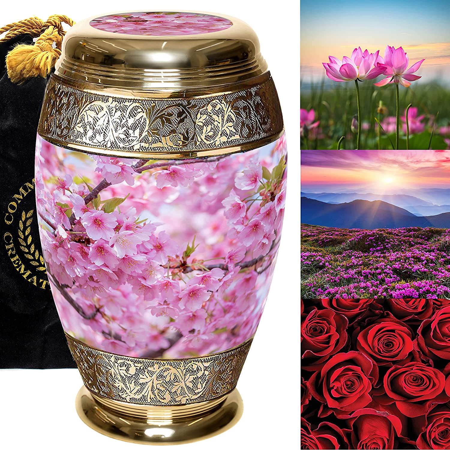 Cherry Blossom Flower Urn Cremation Urns for Human Ashes Adult for Funeral, Burial, Niche, or
