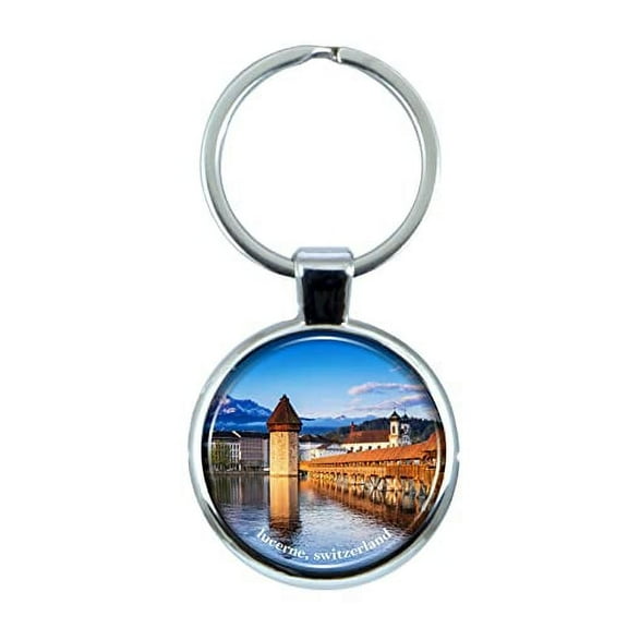 Lucerne Switzerland Keychain with Epoxy Dome and Metal Keyring