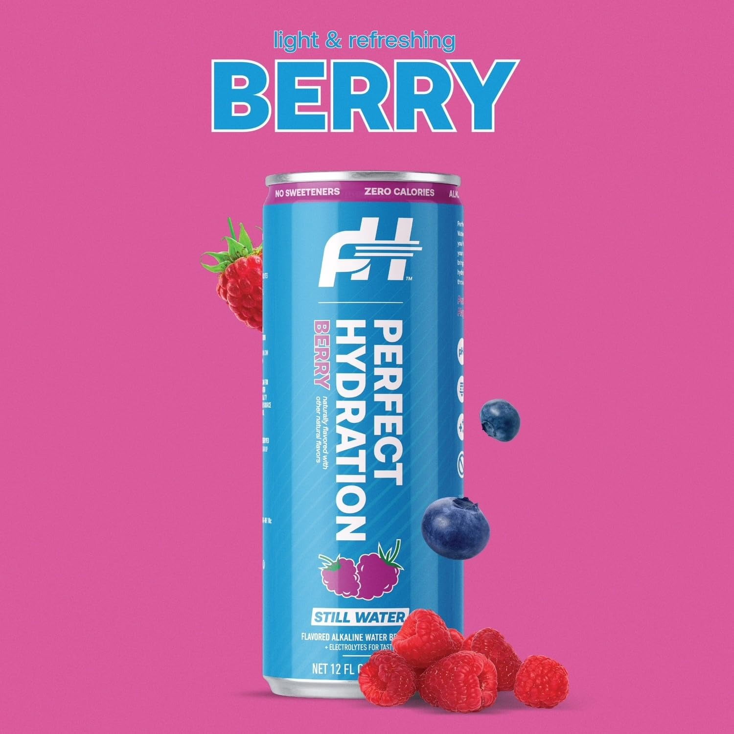 Perfect Hydration Berry Flavored Alkaline Water, 0 Sugar, 0 Calories, 12 oz Cans, Pack of 12