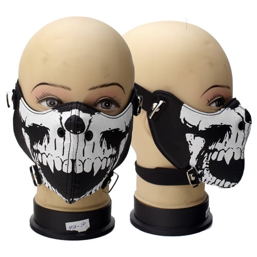 PU Leather Punk Motorcycle Half Face Mask SKULL PRINT Biker Halloween Cosplay