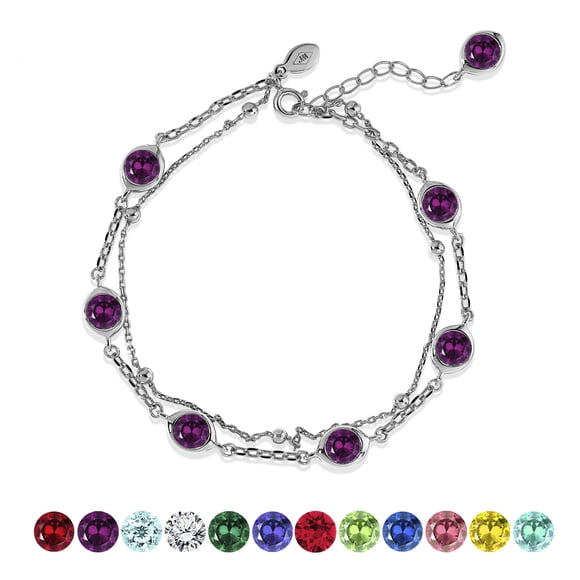 JeenMata 3.5 Carat February Birthstone Double Layer Bracelet - in White Gold Plating for Women