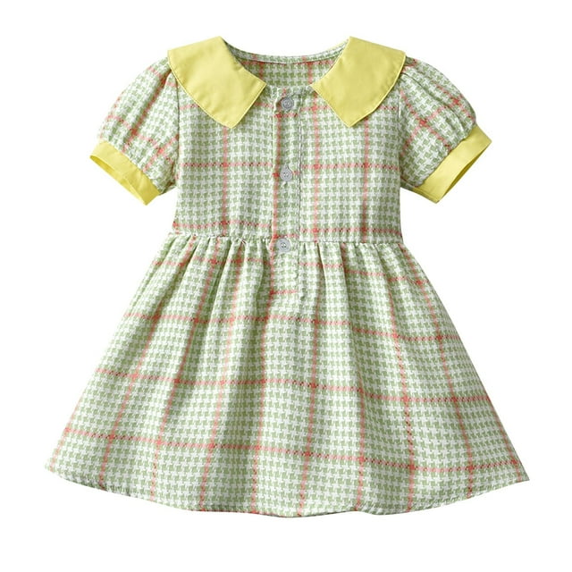 QIPOPIQ Robe Bébé Fille Manches Courtes Vintage Peter Pan Col Été Décontracté Mini Coton Lin Robes Liquidation