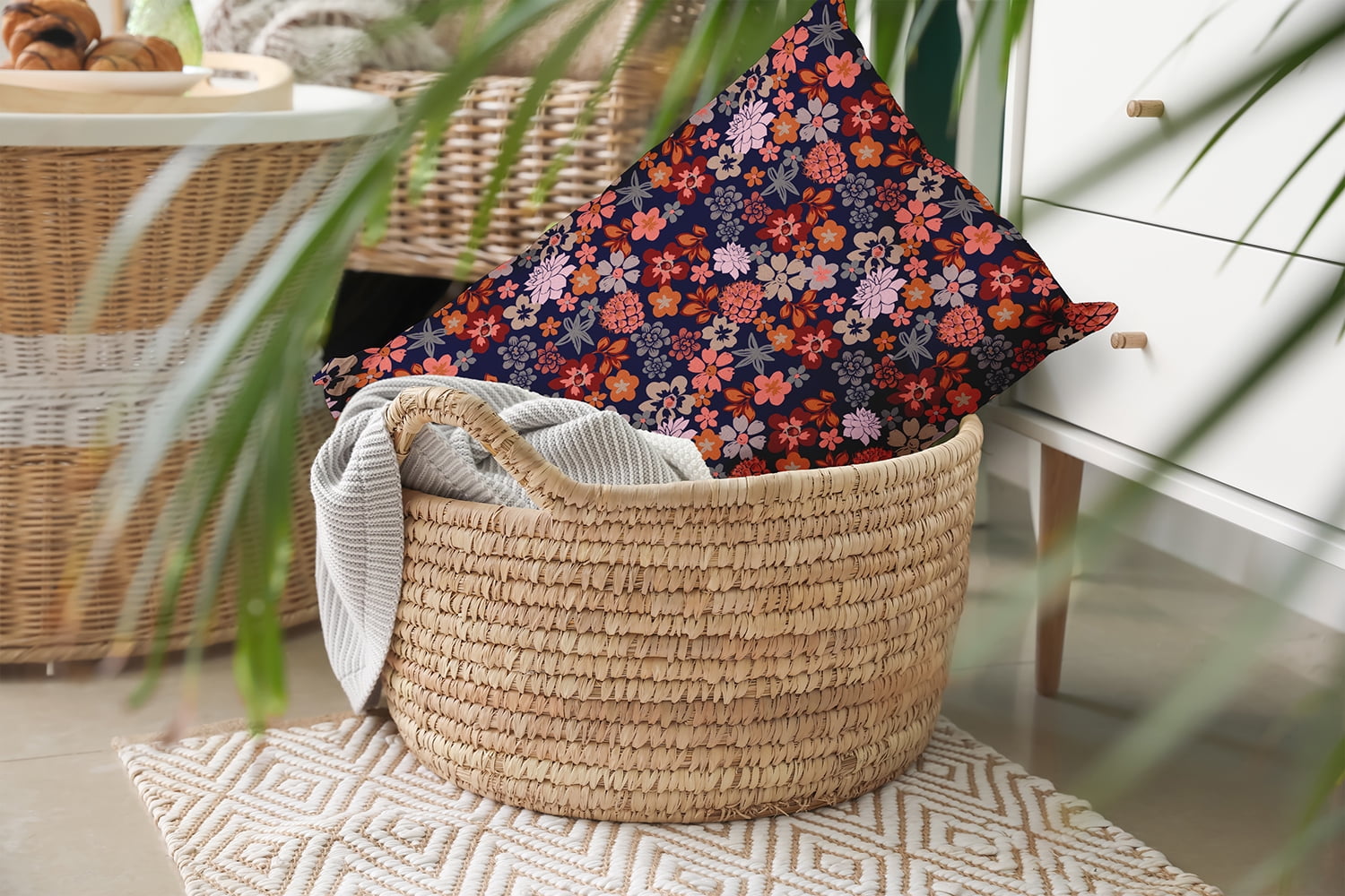 20" x 14" Simply Daisy Succulent Garden Polyester Accent Pillow, Navy Qty 1