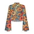 thumbnail image 6 of SCRAWLGOD Hibiscus Flower Women Bell Sleeve Tops Size L 70's Flowy Long Sleeve Tops Aesthetic Flare Sleeve Blouse Mock Neck Crop Tops for Women Ladies, 6 of 7