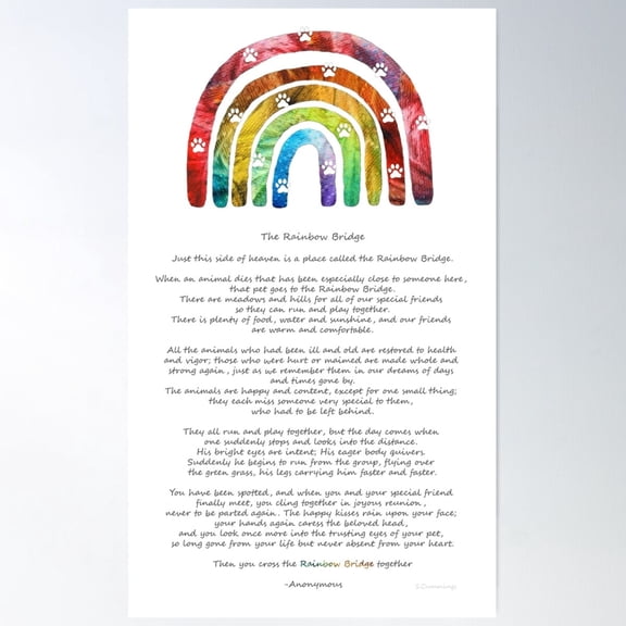 The Rainbow Bridge Art For Pet Memorial By Sharon Cummings Poster Wall Art, UNFRAMED PAPER POSTER