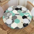 thumbnail image 2 of Colorful Geometry Round Fitted Tablecloths Table Covers Wipeable Waterproof Elastic for Kitchen Dinning Parties Wedding Picnic Small Fits 40-44 Inch Table Size, 2 of 5