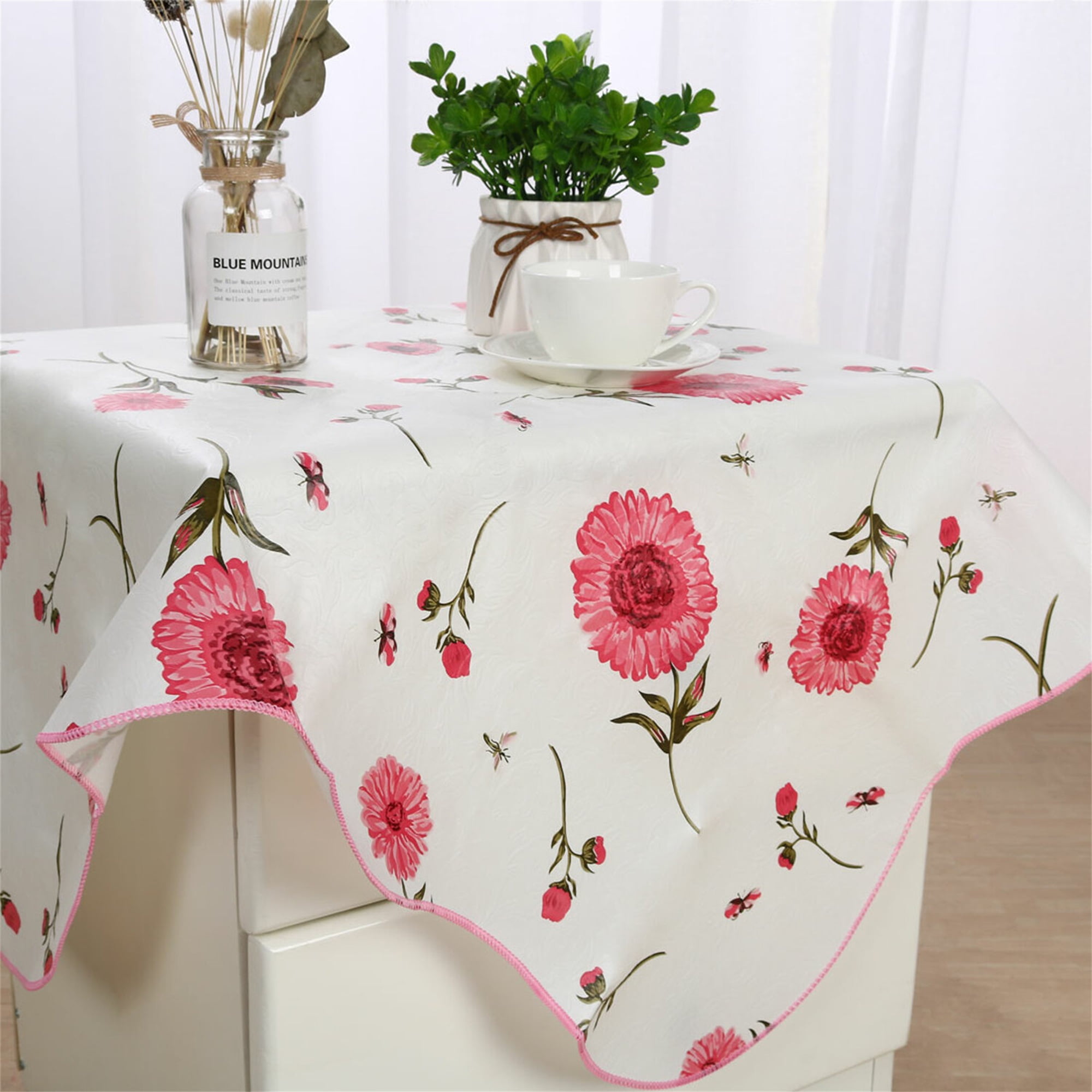 Unique Bargains Vinyl Home Picnic Square Tablecloth Pink 35" x 35"
