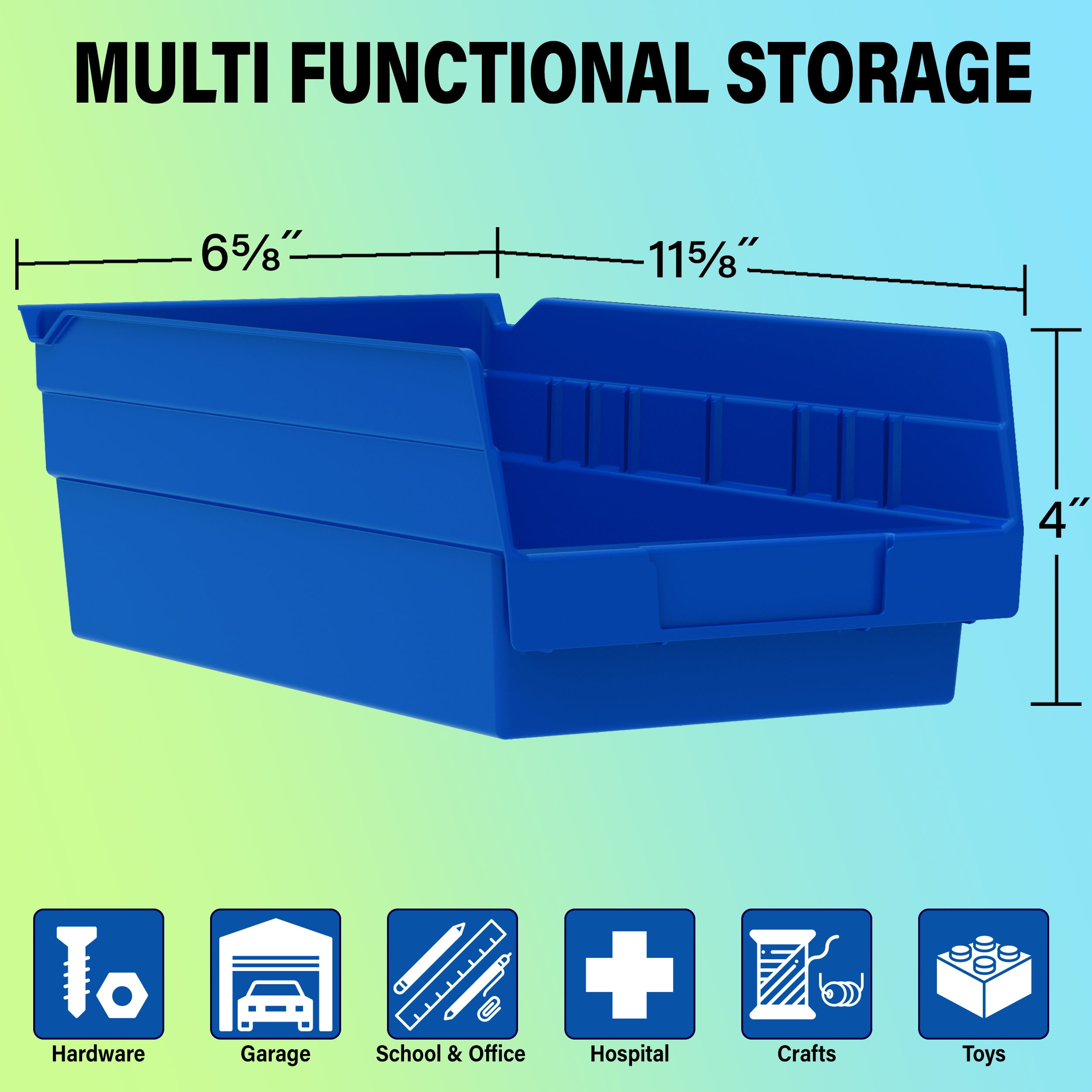 Akro-Mils 35-180 BLUE HDPE Storage Tote Box (without Lid), 0.5 cu ft, 16 x  10 x 5.88