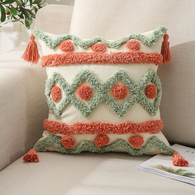 Nvzi 4 fundas de almohada con mechones, estampado verde, funda de almohada colorida, ilumina el paisaje de tu dormitorio, 17,72 x 17,72 pulgadas (estilo E)
