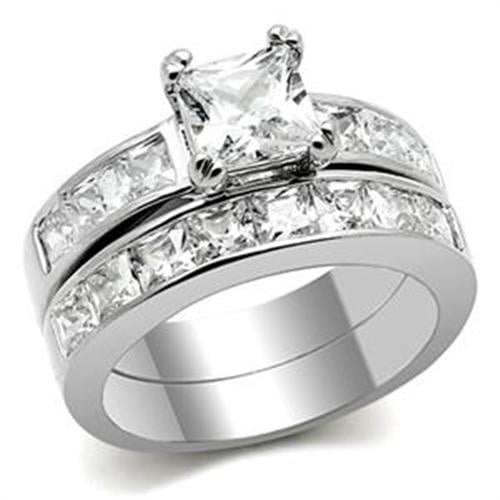 Classic 2-Piece New Stainless Steel Solitaire CZ Wedding Ring Set Size 5 806810892473