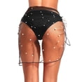 thumbnail image 2 of Women's Beach Sheer Mesh Skirt Pearl Beaded Bikini Cover Up Tie Waist - Chic Embellished Summer Beachwear, 2 of 6