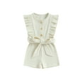 thumbnail image 1 of xiaxaixu Infant Baby Girl Summer Jumpsuit Solid Color Ruffled Sleeveless Round Neck Button Romper Shorts with Belt, 1 of 8