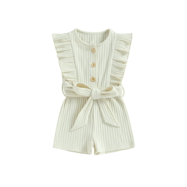xiaxaixu Infant Baby Girl Summer Jumpsuit Solid Color Ruffled Sleeveless Round Neck Button Romper Shorts with Belt