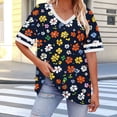 thumbnail image 2 of Danhjin Womens Plus Size Shirts V Neck Short Sleeve Summer Tops Printed Pullover Casual Loungewear Lightweight Going out Graphic Fashion T Shirts, 2 of 7