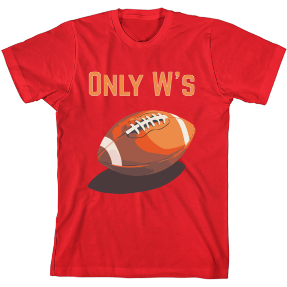 Only W's American Football Youth Red Crew Neck Short Sleeve Tee-Small
