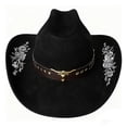 thumbnail image 3 of RUINIXCW Western Cowboy Hat for Men Women Cowgirl Hat Felt Wide Brim Fedora Hat with Bull Head Belt Floral Embroidery Roll Up Jazz Hat Themed Party Cap Wedding Festival Costume, 3 of 9