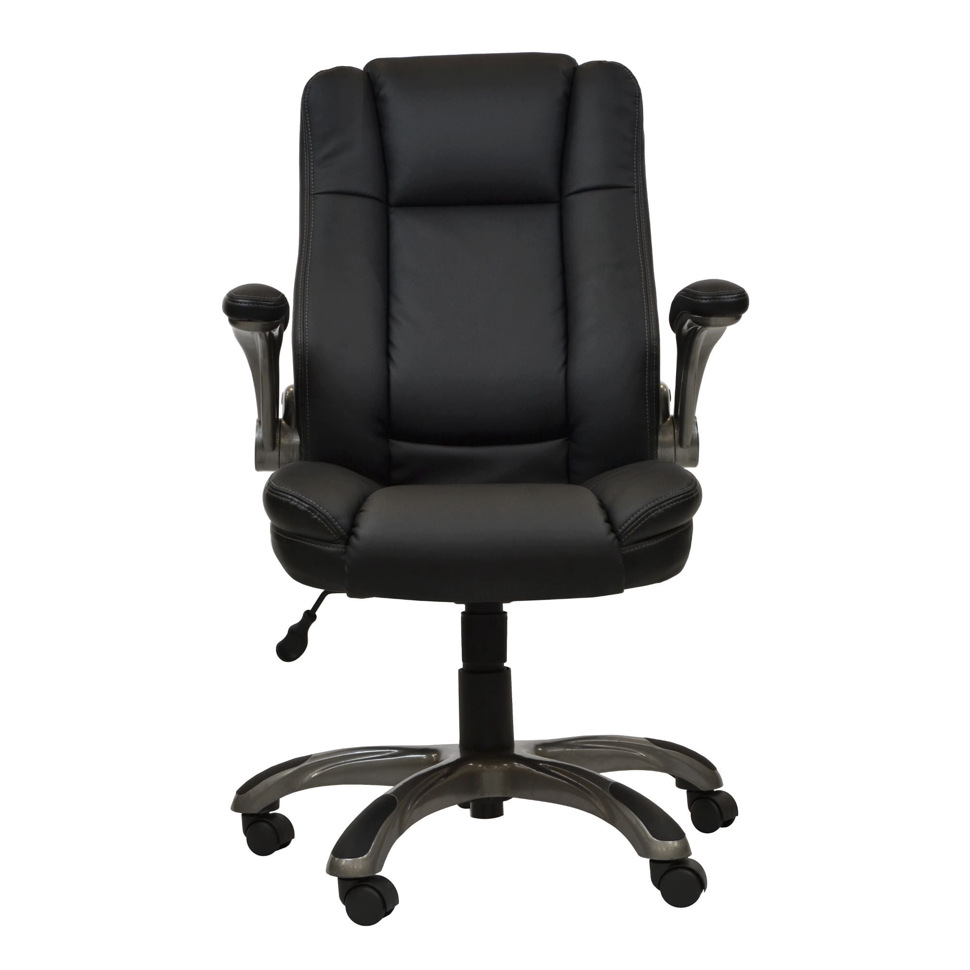 Techni Mobili Ergonomic Faux Leather Office Chair – Ultra-Padded Executive Desk Chair with Flip-Up Armrests, Height Adjustable, Tilt Control, and Smooth-Rolling Wheels, Black