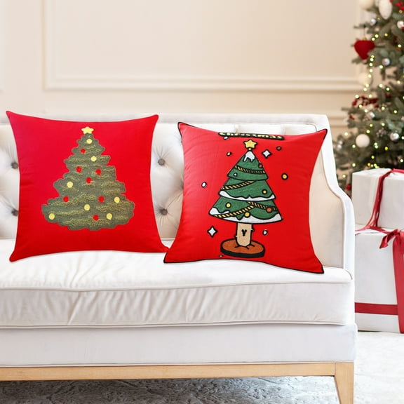 MXTPOV Christmas Pillow Covers, Chirstmas Tree Printed Pillow Covers, Pillow Covers 18x18, Throw Pillow Covers for Sofa Couch, Home Decor, Red