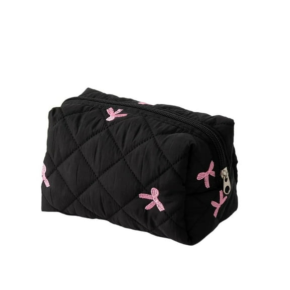 Storage Organizer Cute Bow Embroidered Makeup Bag Cosmetic Pouch Large Travel Cosmetic Bag Makeup Accessory