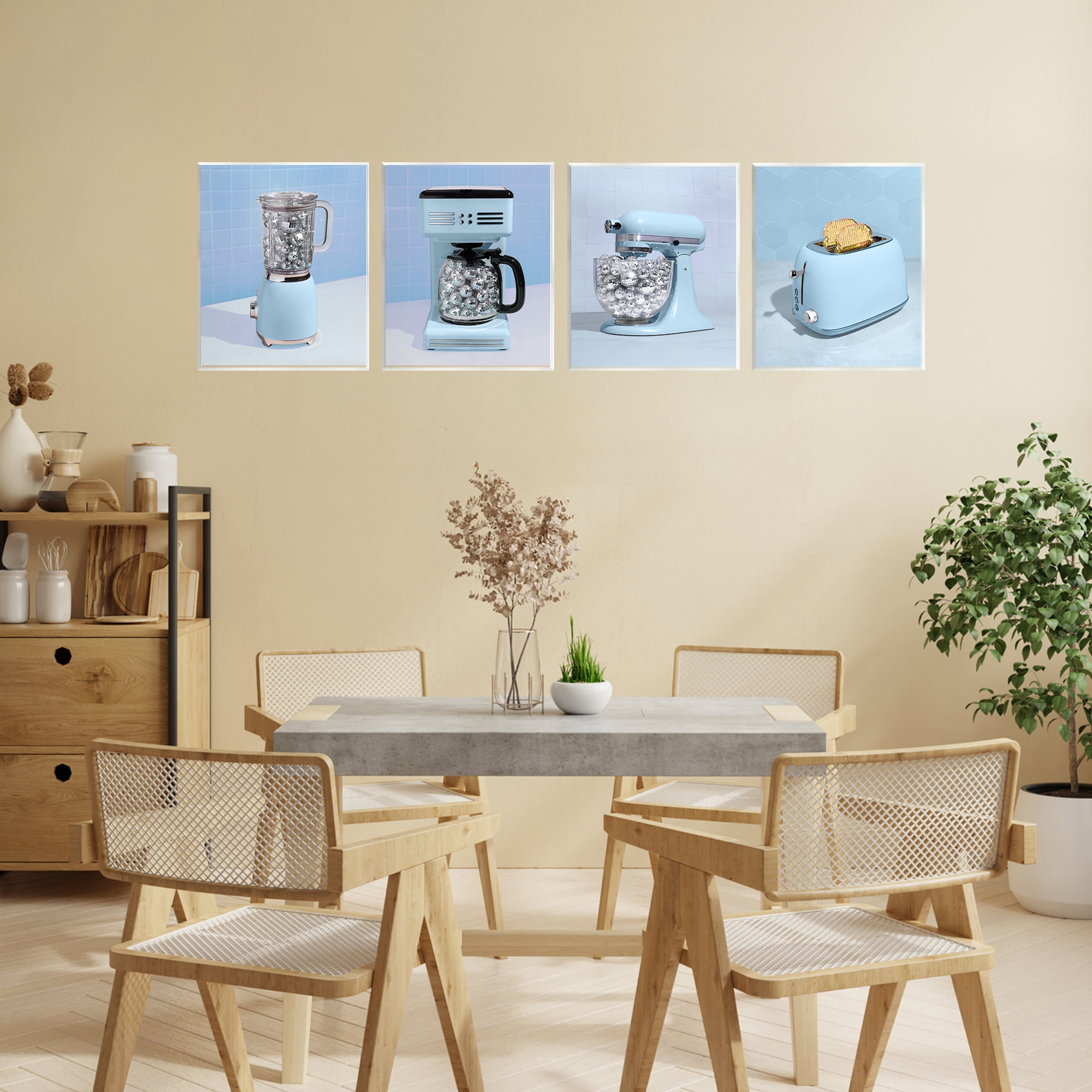 Stupell Industries Disco Kitchen Set over Blue 4 Piece Wall Plaque Art Set, design by LISH Creative