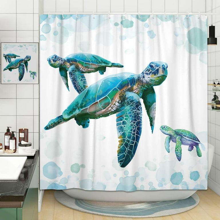Sea Turtle Shower Curtain for Bathroom Ocean Sea Green Teal