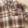 thumbnail image 6 of WERYOUNG Girls Boys Bodysuits Summer Unisex Fashion Plaid Printed Stand Collar Button Long Sleeve Bodysuit Girls Stylish Daily Wear Onesie,Coffee,3-6 Months, 6 of 9
