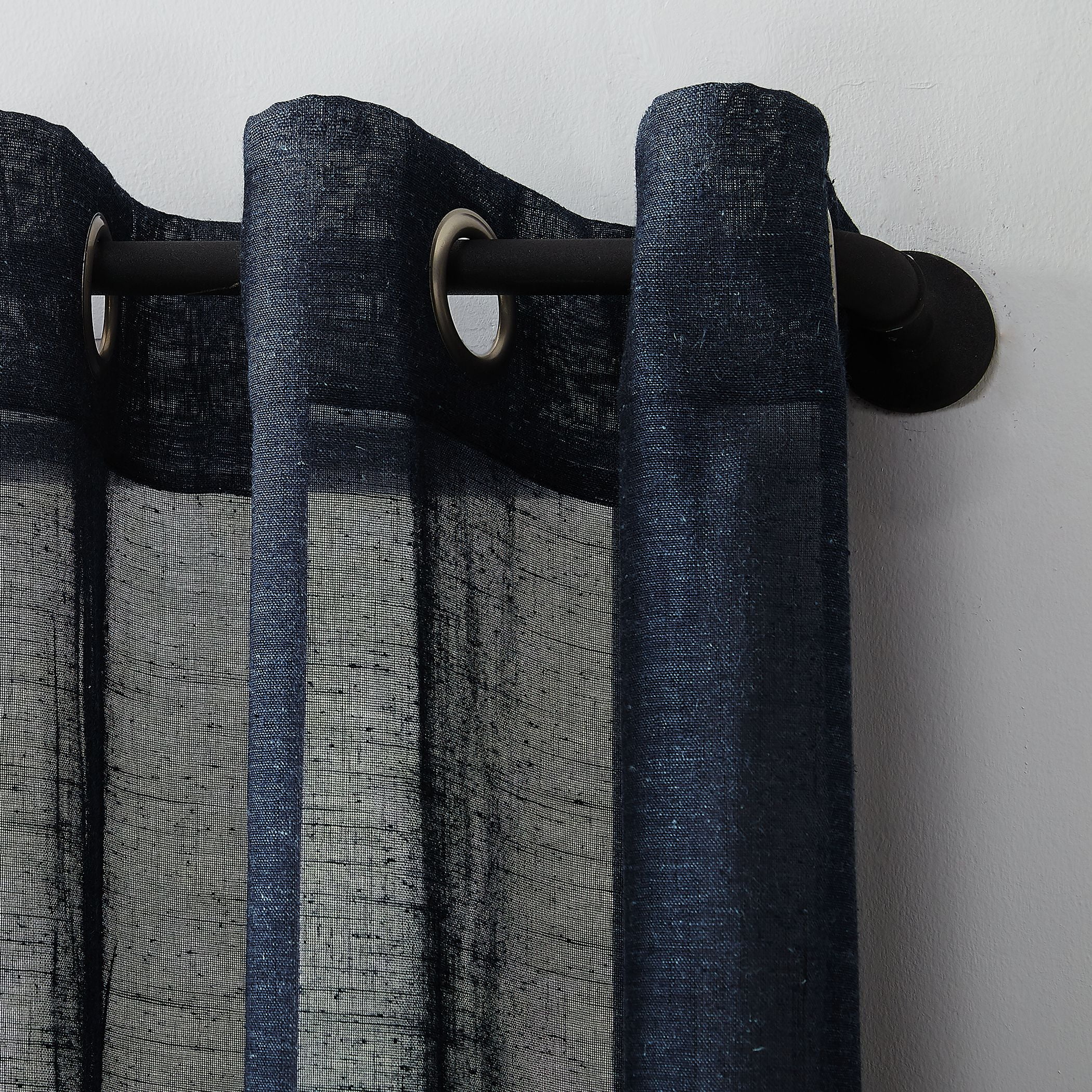 Archaeo Slub Textured Linen Blend Grommet Top Curtain, 52"x63", Navy