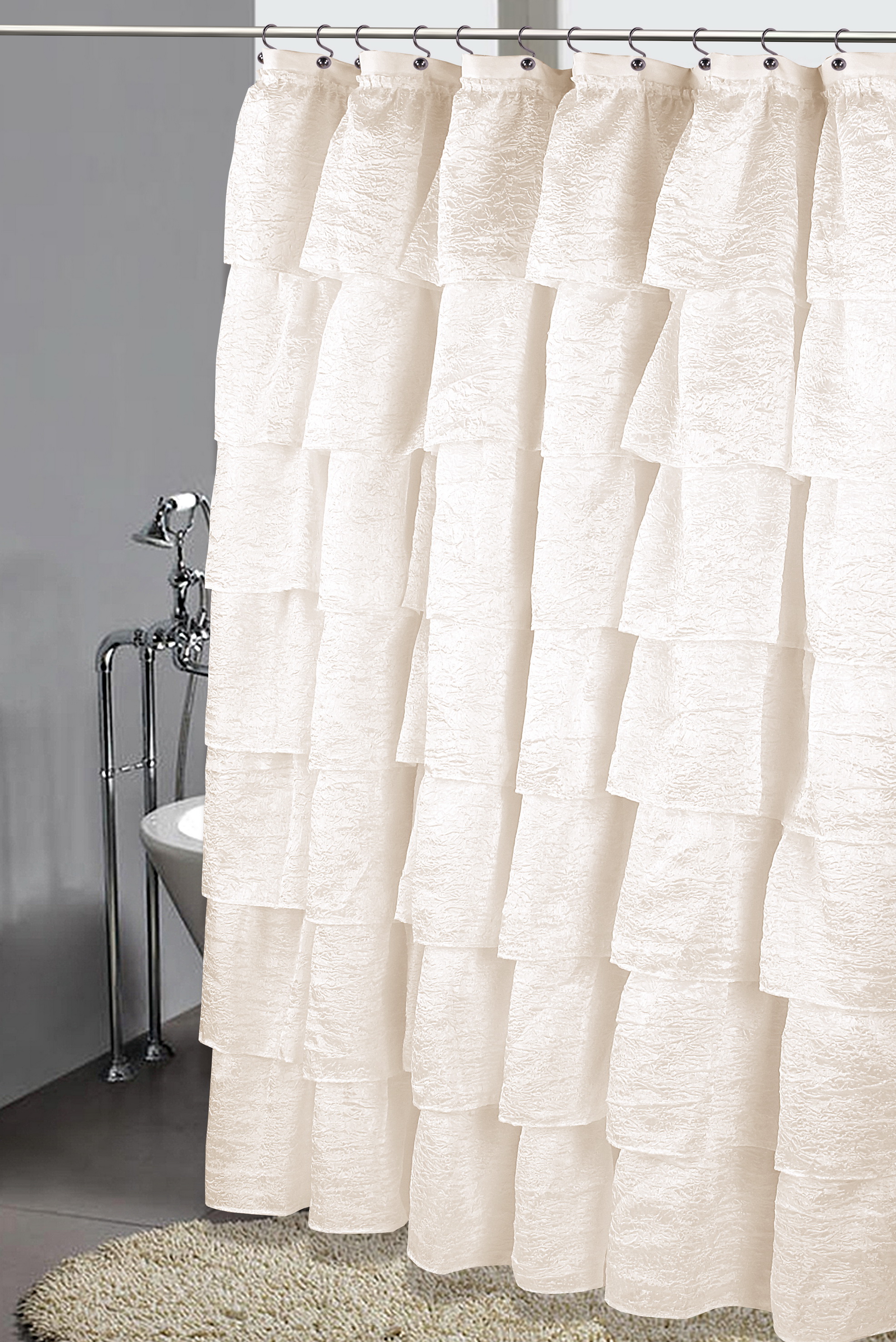 Shower Bathtub Accessories 1 Piece Gypsy Ruffle Crushed Sheer Shabby Chic Bathroom Fabric Shower Curtain Shower Curtains