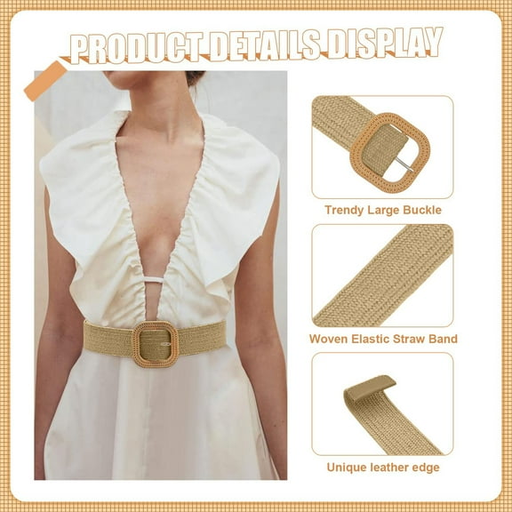 Baberdicy Wooden Buckle Waist Belt - Retro Woven Stretch Corset Belt for Dresses, Adjustable Shaper Belt, Khaki One Size