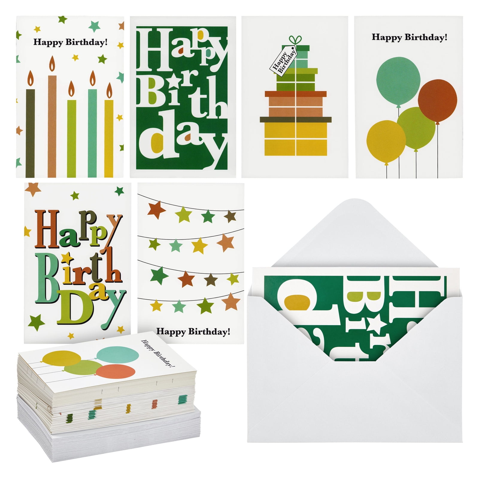 48Count Happy Birthday Photo Insert Assortment with Envelopes Bulk Box Set Boxed Assorted Blank