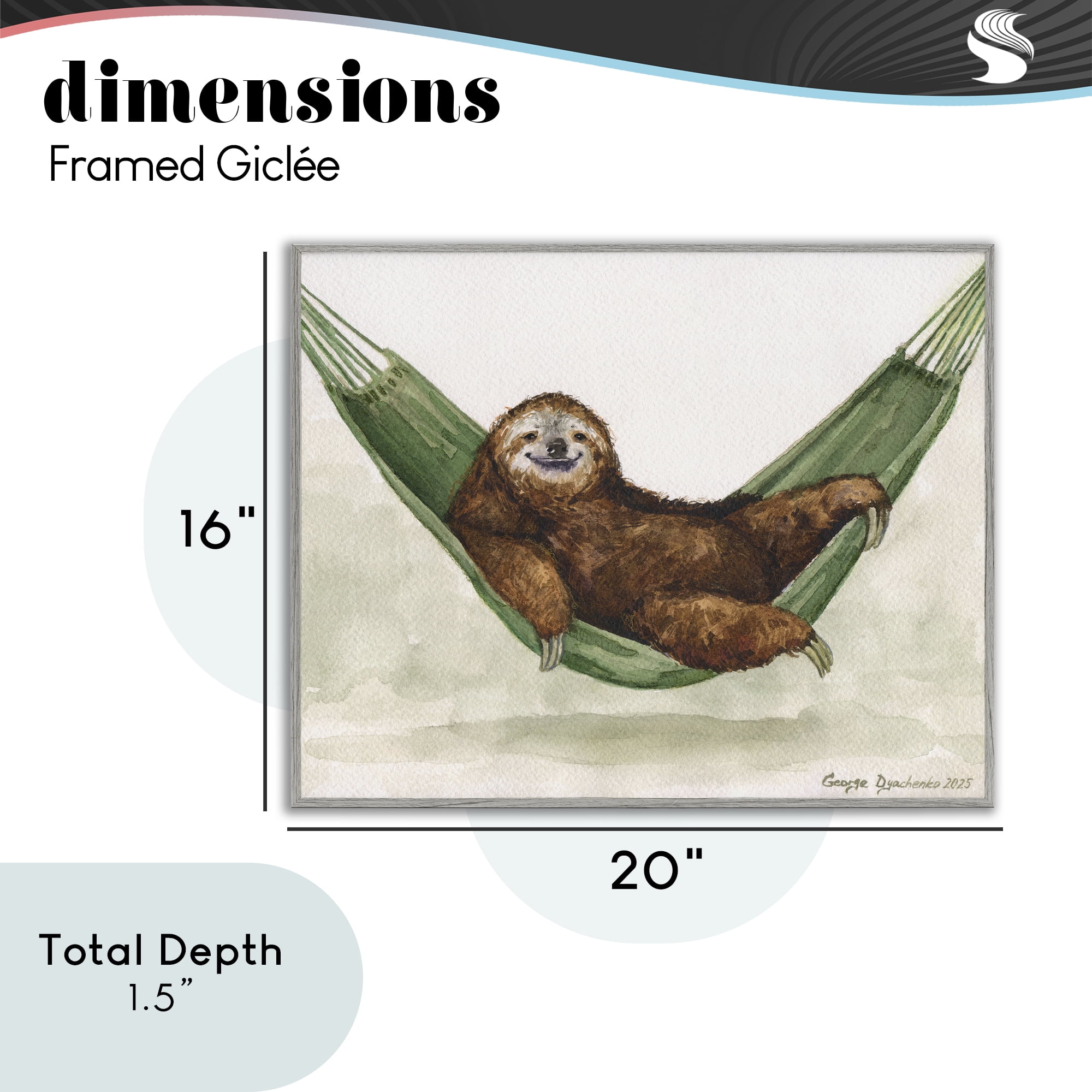 Stupell Industries Sloth On The Hammock Gray Framed Giclee Art, design by George Dyachenko