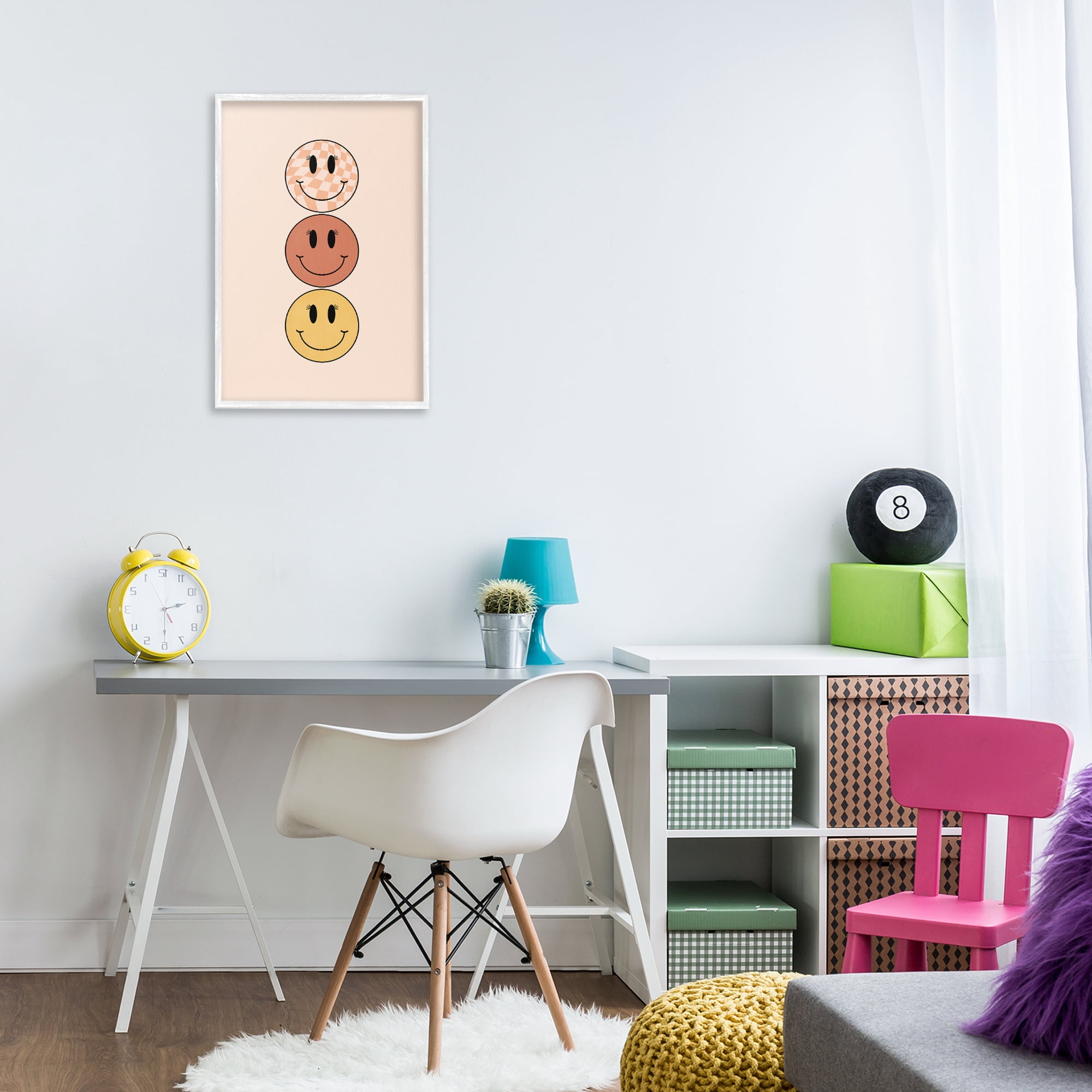 Stupell Industries Retro Smileys Trio Novelty Painting White Framed Art Print Wall Art, 16 x 24