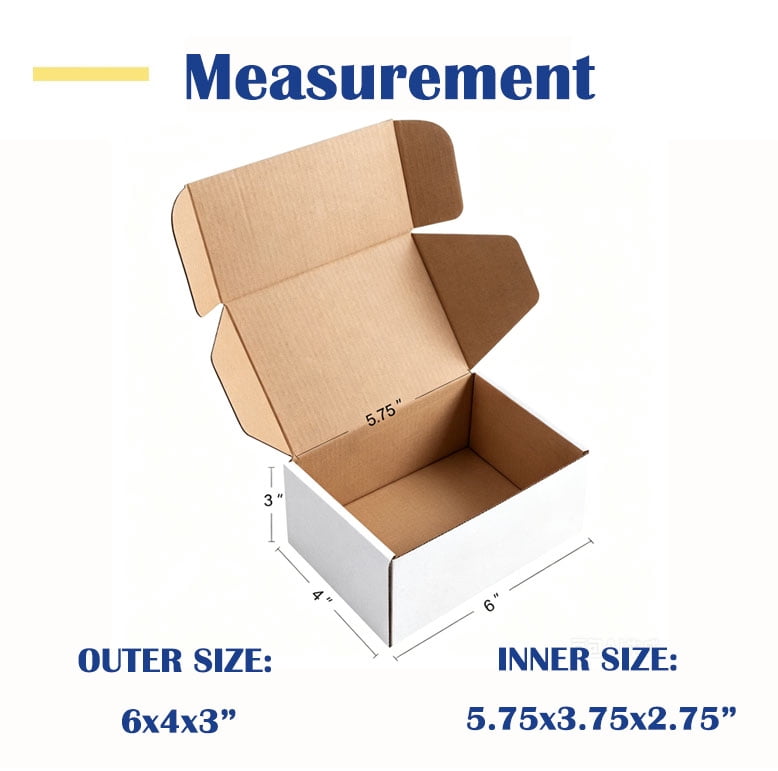 BagDream Shipping Boxes 6x4x3 Inches Small Mailing Boxes 25 Pack White Cardboard Corrugated Box Mailers