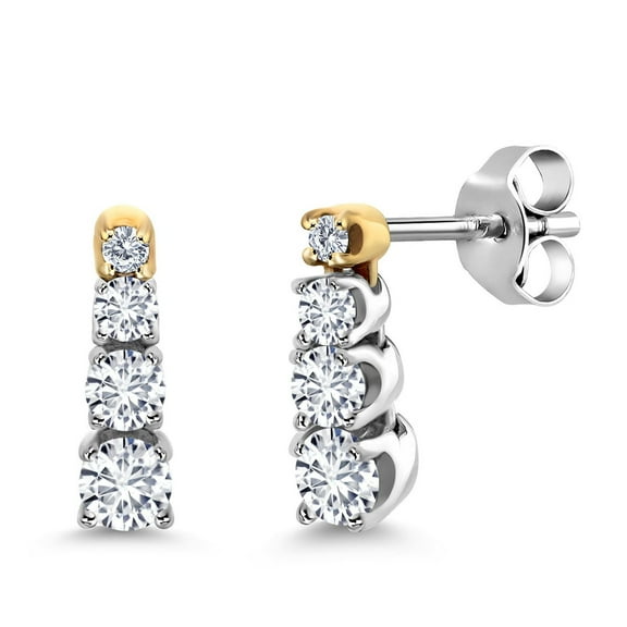 Gem Stone King 925 Silver and 10K Yellow Gold White Lab Grown Diamond Earrings for Women | 0.41 Cttw | Round: 3MM, 2.5MM & 2MM | E-F Color | VVS-VS Clarity