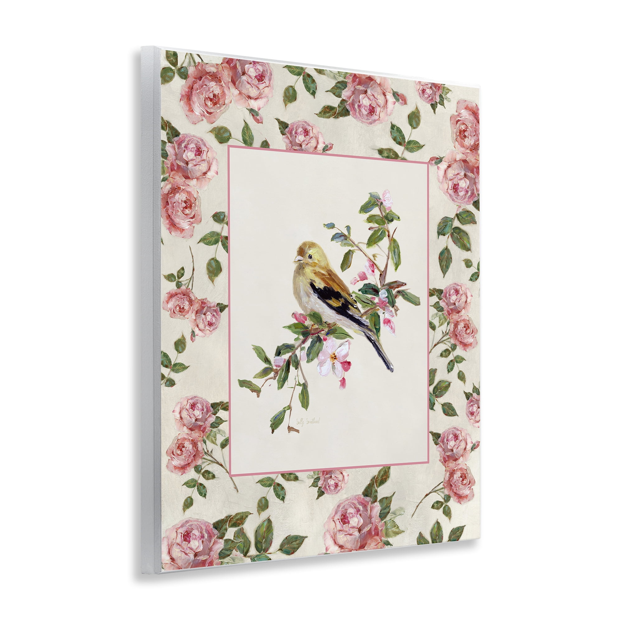 Stupell Industries Perched Bird with Dainty Roses Wall Plaque Art, design by Sally Swatland