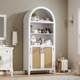 thumbnail image 5 of Memoryfield 5 Tier Arched Bookcase with Rattan Doors, Modern Bookshelf Storage Cabinet, Open Display Shelf, for Home Office Living Room, White, 5 of 8