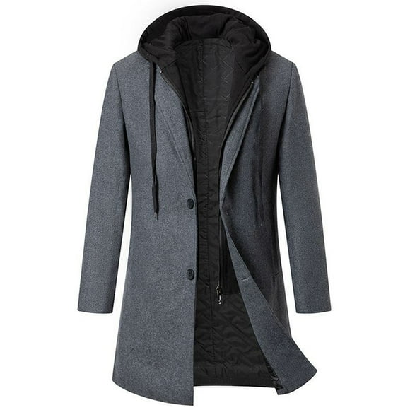 Men's Winter Coat Long Warm Wool Coat Business Winter Coat Winter Jacket Leisure with Removable Hood