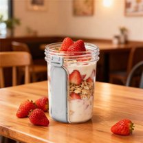 TAROFISH 28 Oz Yogurt Cups with Lids and Spoons Overnight Oats Containers Reusable Cereal and Yogurt Cups with Topping Compartment for Breakfast and Salad,GY1,1PC