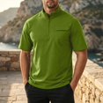 thumbnail image 2 of Men's Solid Short Sleeve Stand Collar Half Zip Outdoor Casual Sports Top Shirt Moisture Wicking Quick Dry UPF 50 Sun Protection Breathable Travel Gym Hiking Polo | JASKFLY,Green S, 2 of 7
