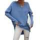 thumbnail image 3 of Sunloudy Suéter de otoño para mujer, suéter de punto de manga larga con cuello en V de color sólido con dobladillo irregular para damas, S / M / L / XL Sunloudy  moda, 3 of 8