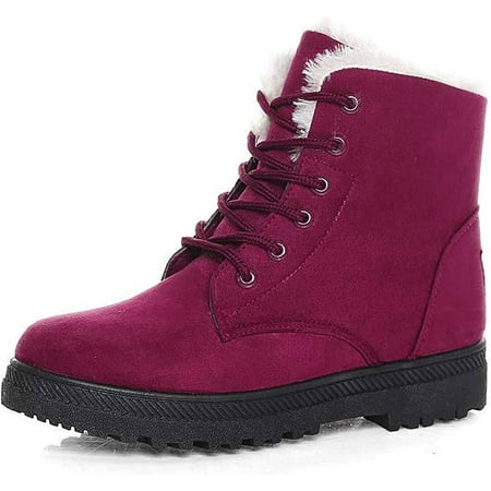 

YAZI Women s Cotton Warm Fur Snow Winter Lace Up Flat Cute Plus Size Comfortable Ankle Platform Boots