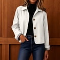 thumbnail image 6 of Women's Cropped Trench Jacket with Plaid Cuffs Button Front Lapel Collar Windbreaker, 6 of 8