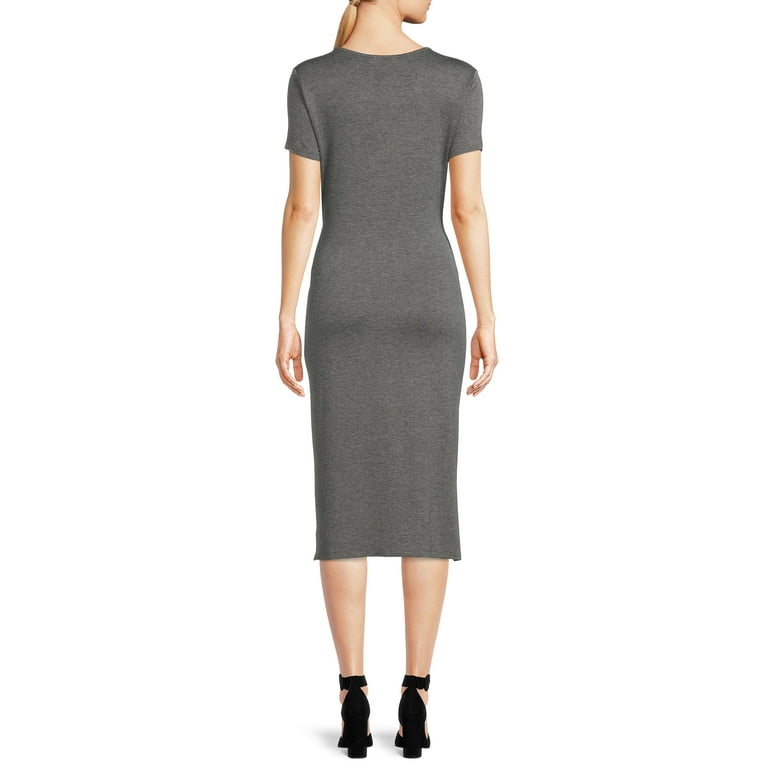 Time and Tru Women s Tie Waist Knit Dress Walmart