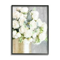 Full White Rose Bouquet Botanical & Floral Graphic Art Black Framed Art Print Wall Art
