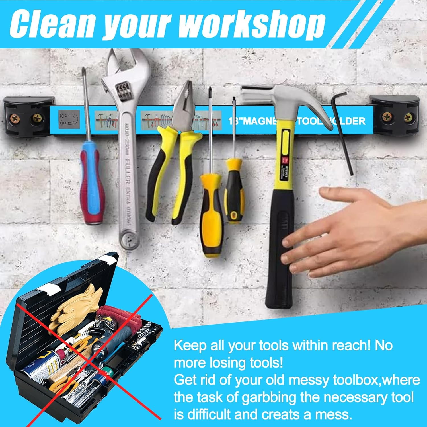 8PCS 18-inch Heavy Duty Magnetic Tool Holder Strips - Strong Magnet Bar for Garage, Workshop, Toolbox Organization & Storage