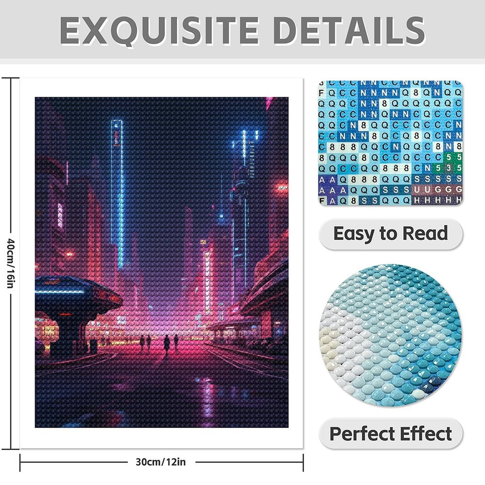 Diamond Art Kits for Adults - Cool Cyberpunk Cityscape Print No.93 5D Frameless Dimond Painting Kit for Adults Beginner, Round Diamond Kits for Home Wall Decor, Gift for Women